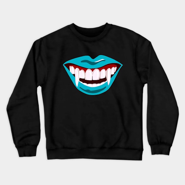 Halloween Dracula vampire fags mouth teal lips Crewneck Sweatshirt by PG Illustration